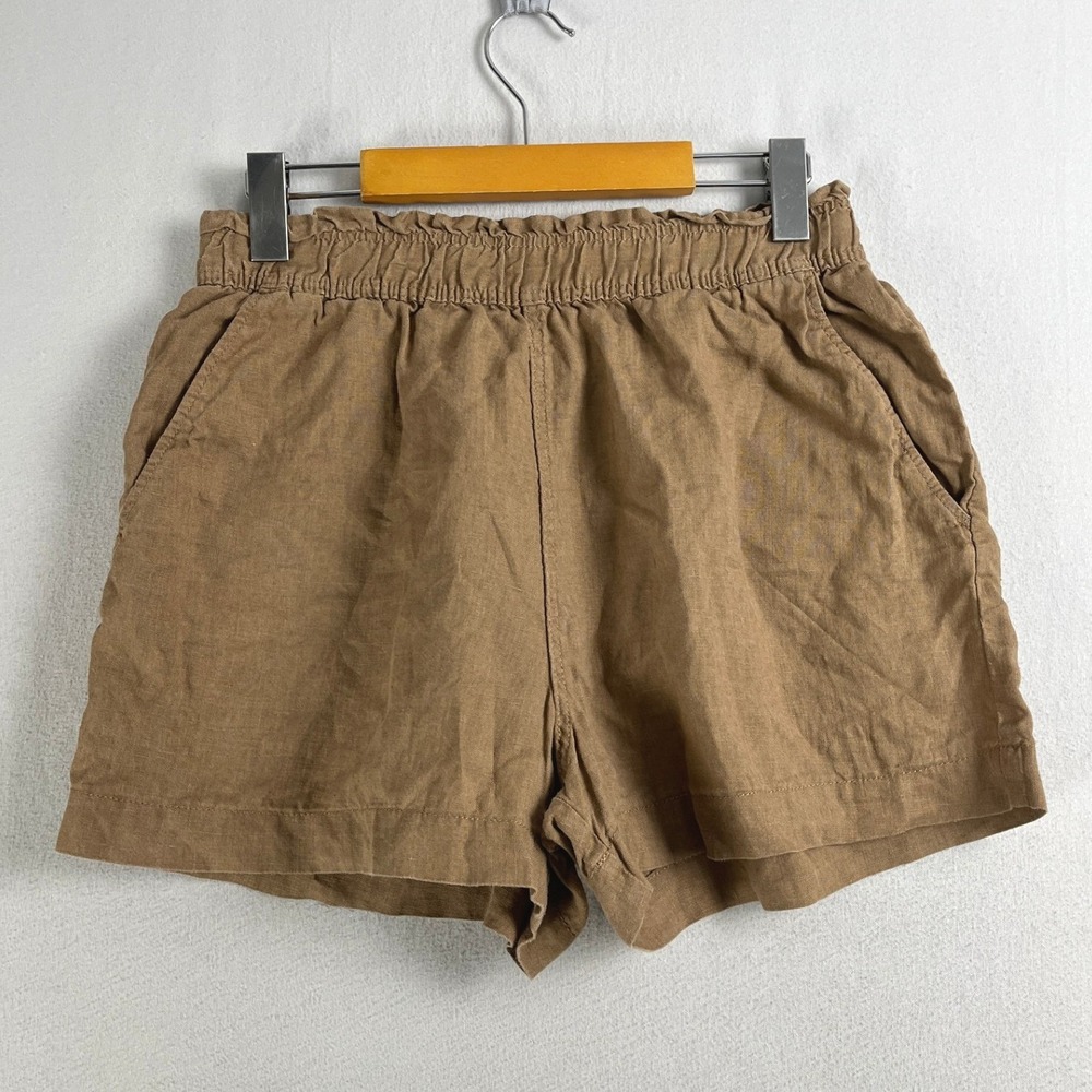 HM Womens Brown 100% Linen Paperbag Waist Shorts Size Small P/N 1058332 5
